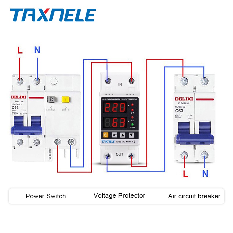 Rơ Le Điện Áp Kỹ Thuật Số 63A 80-300V 110V 230V Din Bảo Vệ Quá Dòng Đi