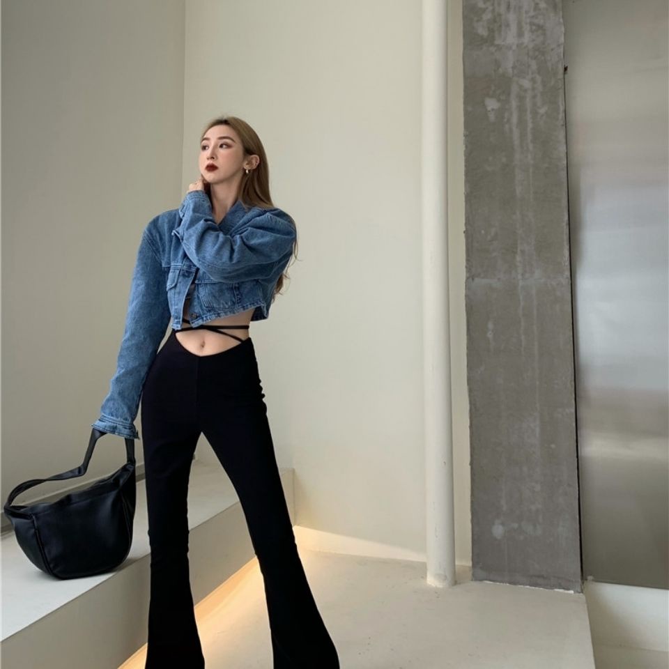 COZOK Quần Dài Ống Rộng Lưng Cao Cột Dây Thời Trang Trẻ Trung