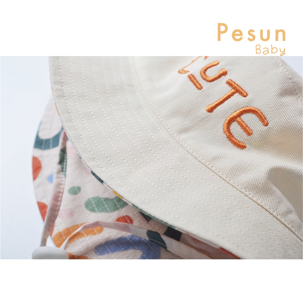 Nón Vành Thêu Chữ Cute Đội Được 2 Mặt Cho Bé