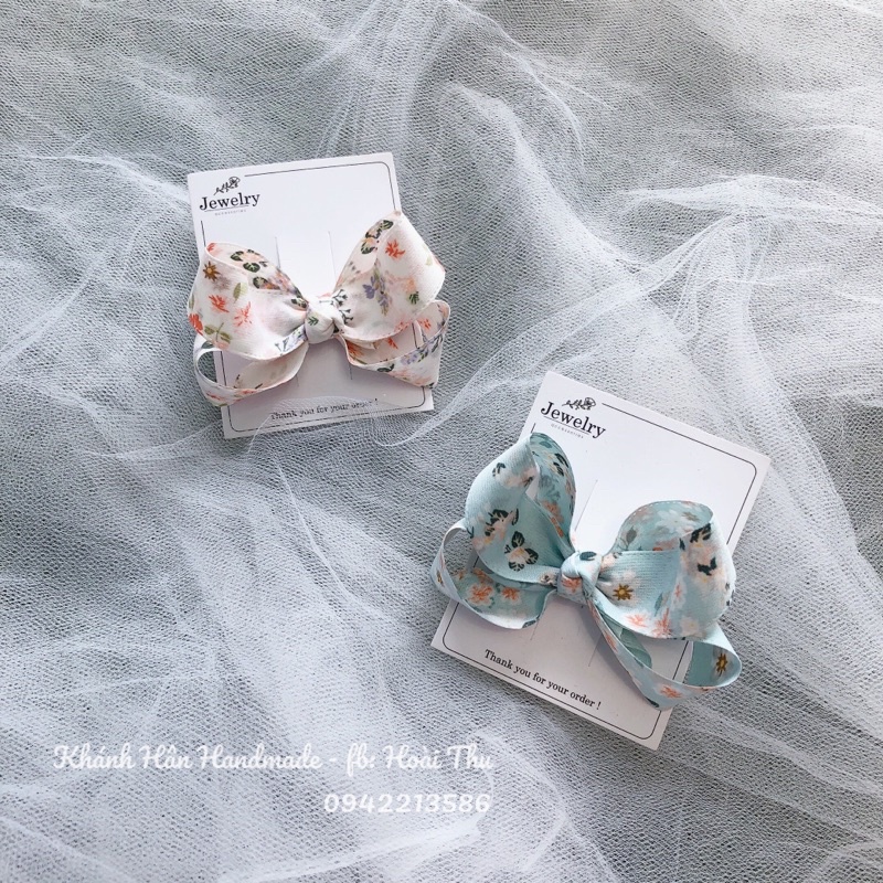 Kẹp tóc nơ hoạ tiết hoa xinh iu size 8cm dành cho bé gái ( ảnh thật KH handmade )