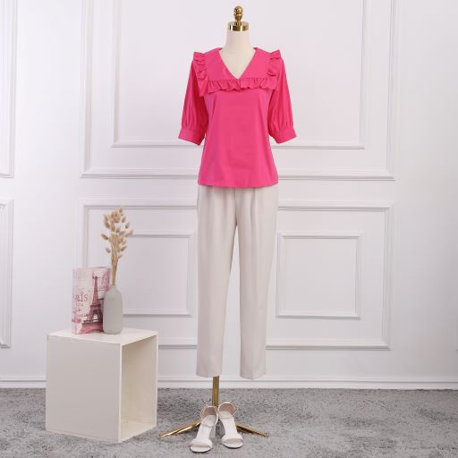 Áo nữ lỡ tay, cổ V bèo điệu đà, thiết kế cao cấp TK Fashion - smka88