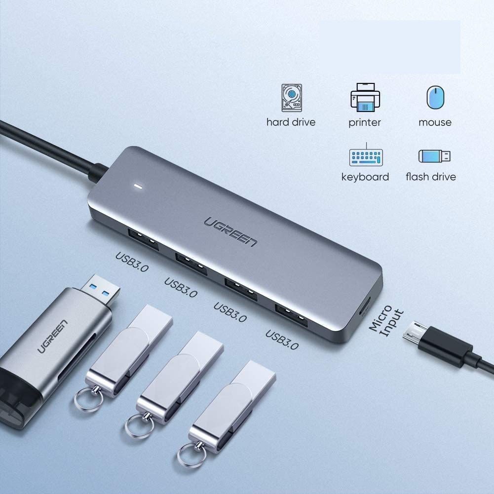 Hub USB type C chia sang 4 cổng USB 3.0 hỗ trợ cổng nguồn Micro USB 5V UGREEN CM219 CM136