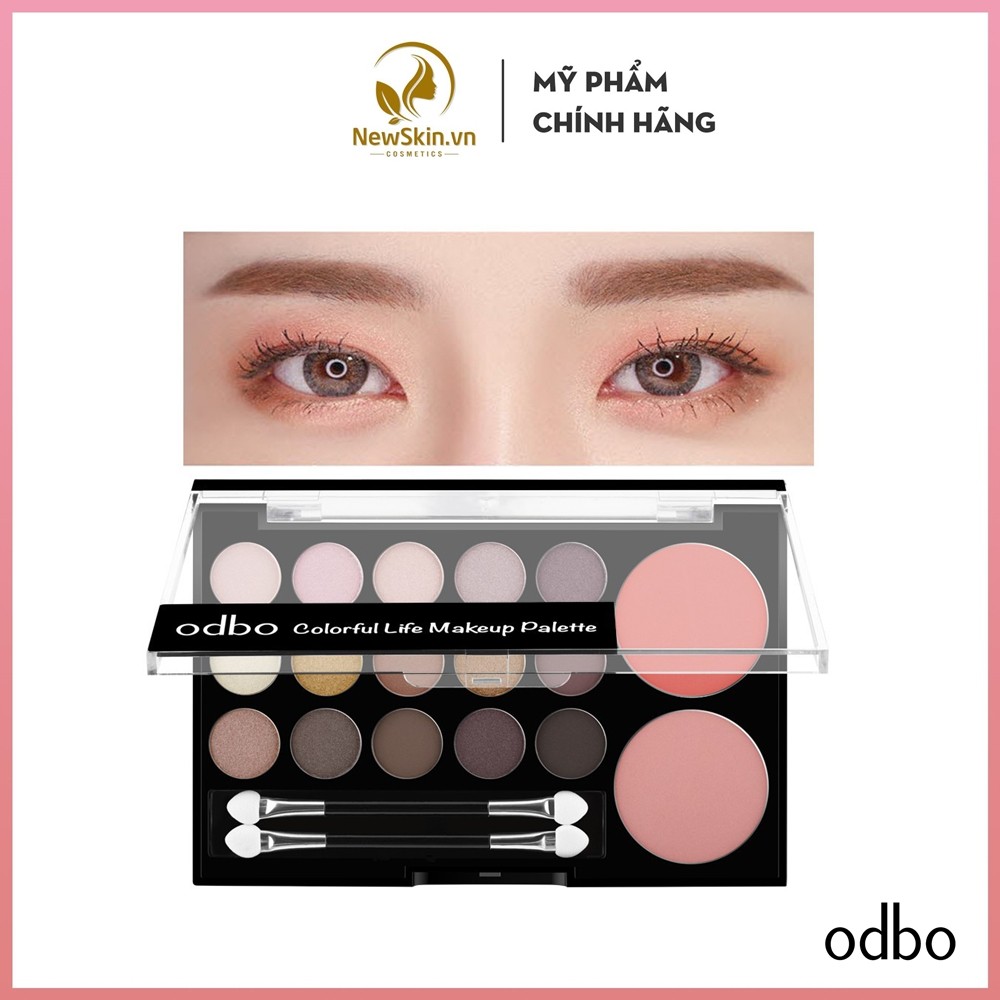 Bảng phấn mắt 15 ô + 2 ô phấn má hồng ODBO OD1017 Colorful Life Makeup Palette - 2 Cọ