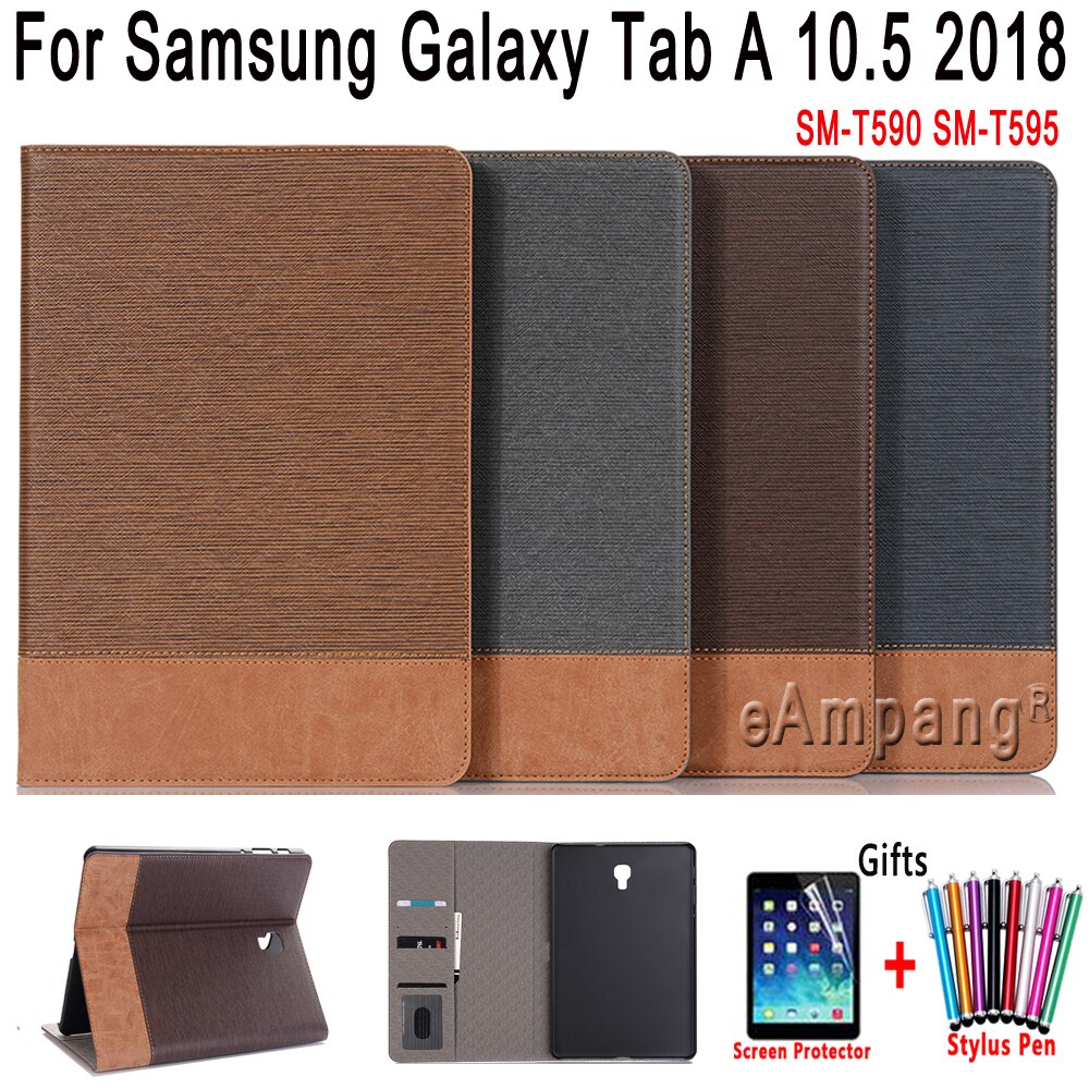 Leather Case for Samsung Galaxy Tab A 10.5 2018 SM-T590 SM-T595 Cover Smart Auto Sleep Wake Stand Tablet Shell with Film Pen