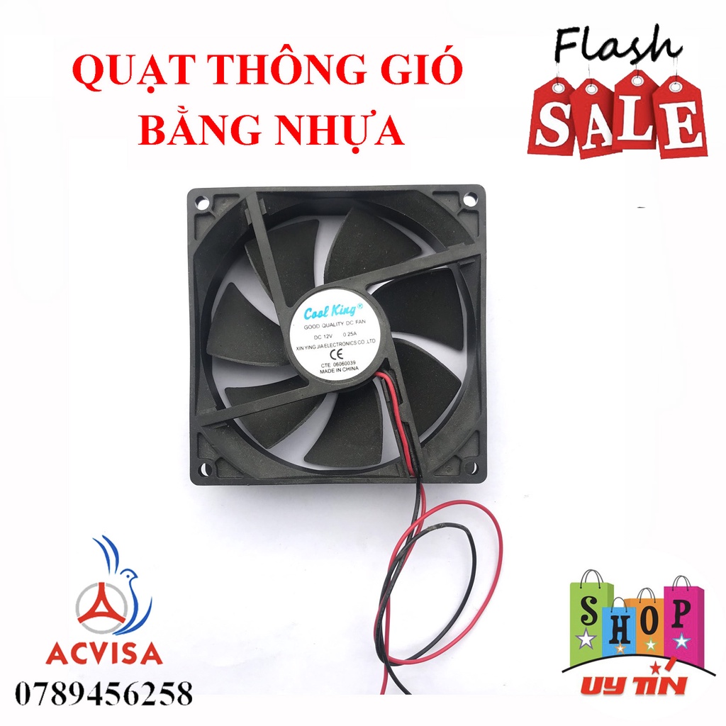 Quạt máy hàn - quạt thông gió bằng nhựa 12v kích thước 9x9 và 12x12