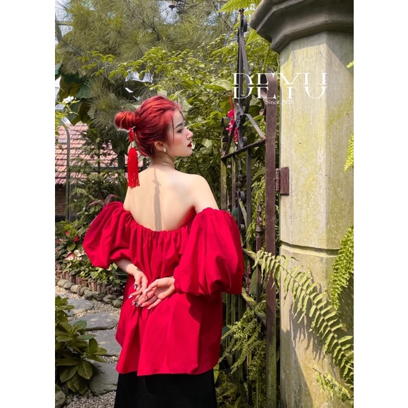 Áo tay bồng đỏ siêu bồng Rou |DEYU