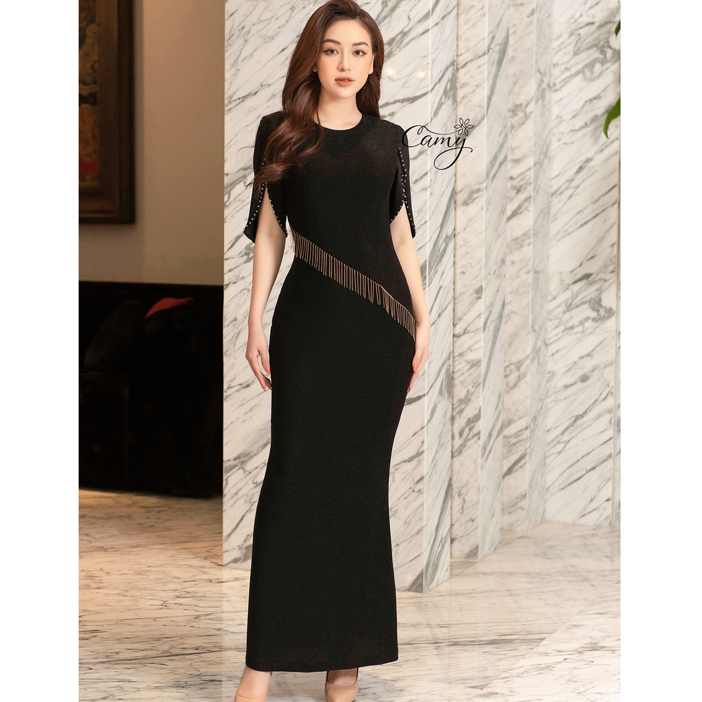 Đầm thun kim sa phối tua rua - CAMY FASHION - MS 2037