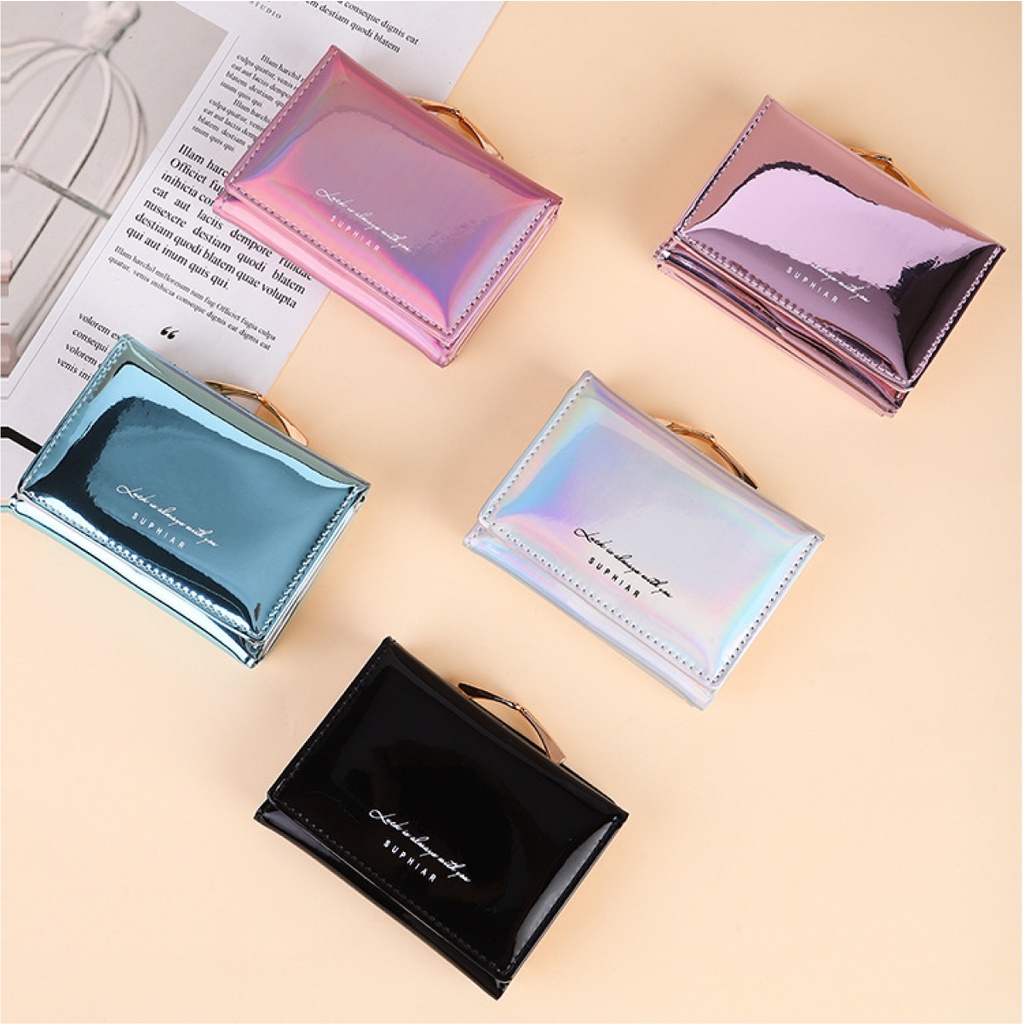 Ví nữ mini cầm tay da bóng GENZZZ đính đá nhỏ gọn nhiều ngăn tiện dụng chất da cao cấp V024