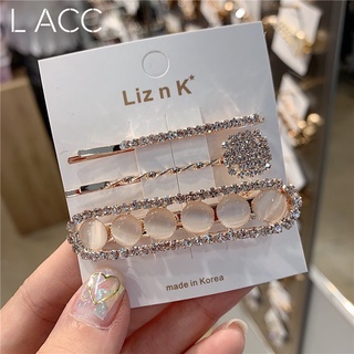 Set ba kẹp tóc đính đá Opal toàn bộ phong cách Hàn Quốc