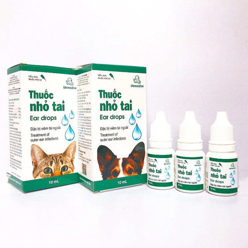 Nhỏ tai phòng trị viêm tai ngoài cho chó mèo Ear Drops Vemedim lọ 10ml