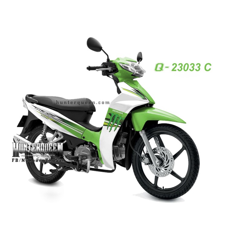 Tem rời Honda Wave Blade, dán xe trắng, Monster xanh lá. Decal tem chế đẹp, chất lượng. Sắc nét, bền màu