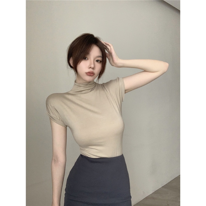 Cocory vn Áo Ngắn Tay Cổ Lọ Dáng Ôm Thời Trang Quyến Rũ Cho Nữ