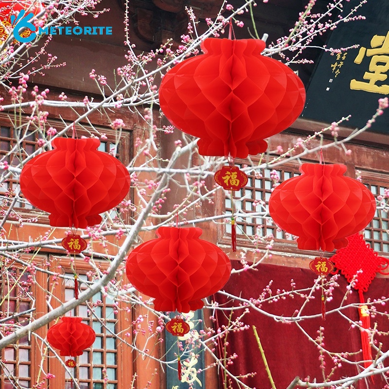 Lồng Đèn Tổ Ong Bằng Nhựa Màu Đỏ Chống Thấm Nước Có Thể Tái Sử Dụng Treo Trang Trí Nhà Cửa