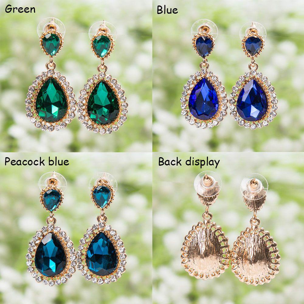 ROWANS Bông Tai Dài Hình Giọt Nước Đính Đá Lấp Lánh Phong Cách Retro