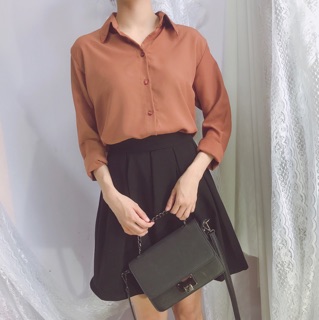 ÁO SƠMI NỮ - ÁO SƠMI BASIC ( trắng/ nâu)