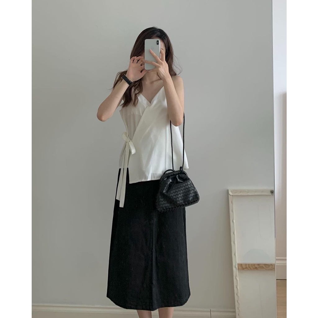Áo 2 dây kiểu nữ đính nơ - Áo hai dây lụa thiết kế gợi cảm A-2D | BigBuy360 - bigbuy360.vn