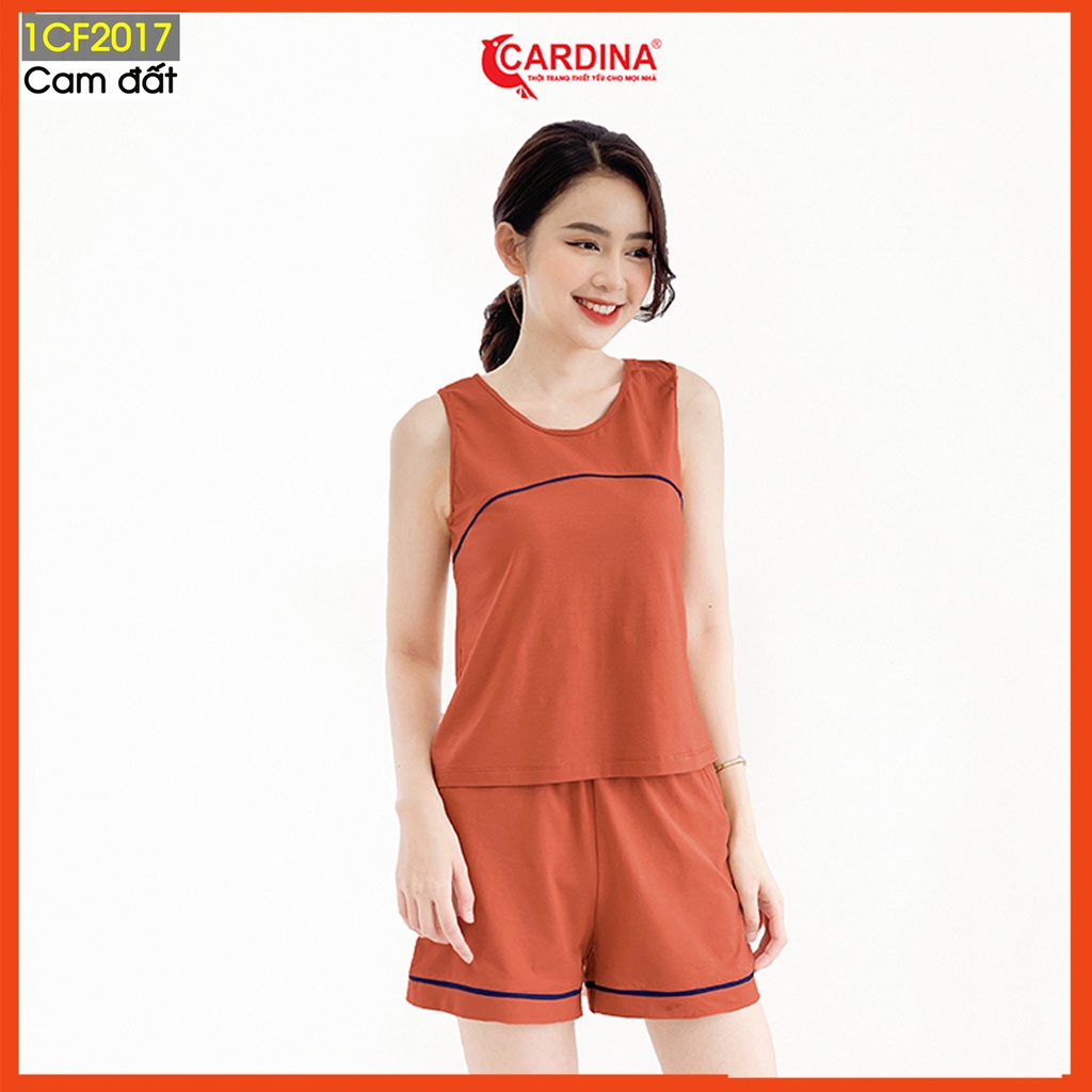 Đồ bộ nữ CARDINA chất cotton Nhật cao cấp quần đùi áo sát nách viền sọc tự tin ngày hè 1CF20.