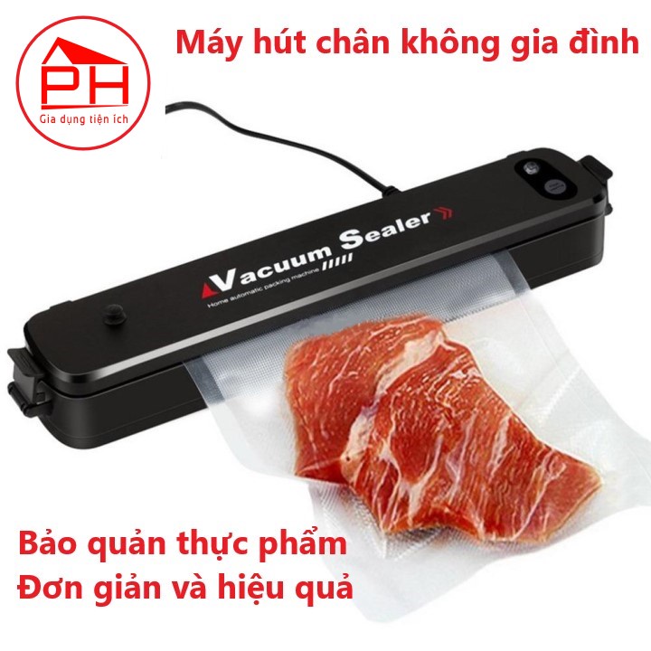 Máy hút chân không Vacuum Sealer bảo vệ thực phẩm đơn giản hiệu quả, kiêm máy hàn miệng túi - Tặng kèm 10 túi chân không