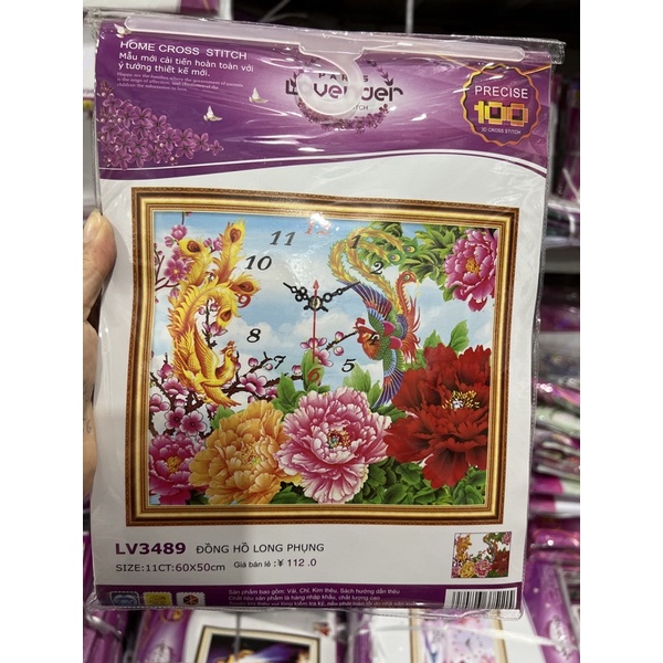 tranh thêu chữ thập đồng hồ Long phụng lv3489 (60x50)