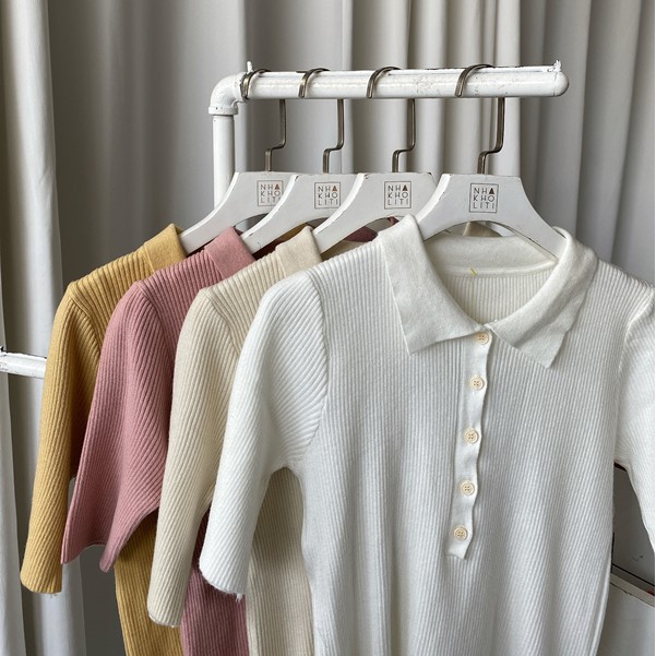 Áo thun gân nữ tay ngắn cổ polo 5 nút - AT2100 | BigBuy360 - bigbuy360.vn