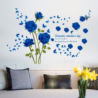 Decal dán tường,tranh chi tiết sẵn keo bóc dán hoa hồng xanh XK9195B