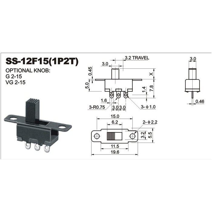 4 chiếc công tắc gạt nguồn 3 chân 2 chế độ SS12F15