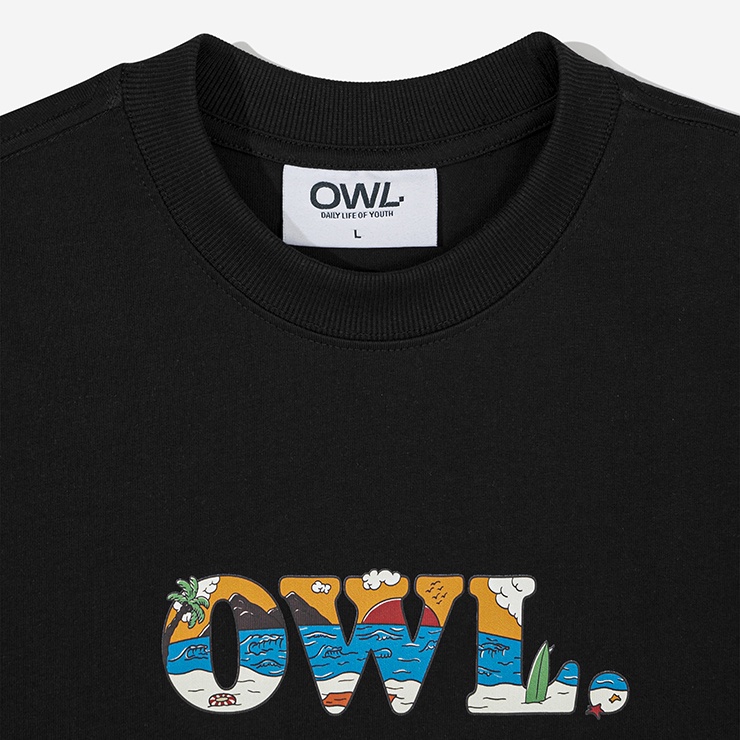 OWL BRAND® ISLAND TEE - Áo thun nam hoạ tiết in chữ / Đen