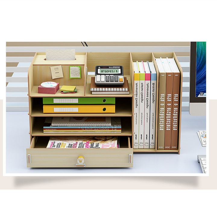 Kệ gỗ tài liệu để bàn Giá đựng sách vở văn phòng mini nhiều ngăn tủ sách để bàn