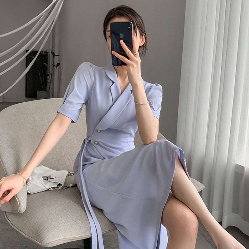 Đầm Dài Qua Gối Màu Tím Phong Cách Pháp Thời Trang Mùa Hè Hàng Mới 2022 Dành Cho Nữ