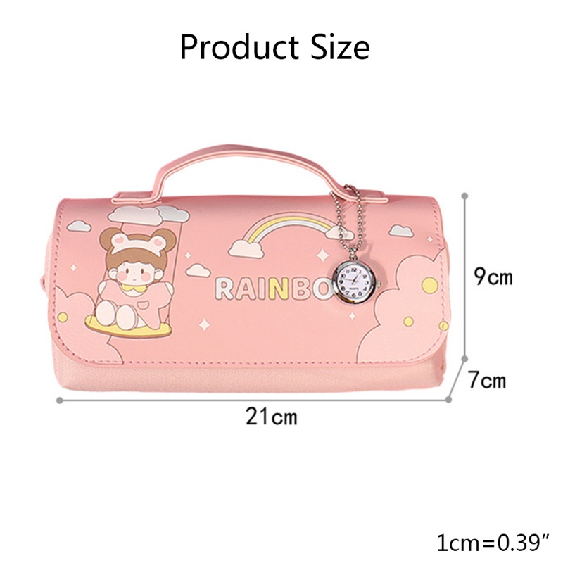 Túi Đựng Bút Bằng Vải Bạt Có Mặt Dây Chuyền Bạc Họa Tiết Hoạt Hình Chống Nước Cho Nữ