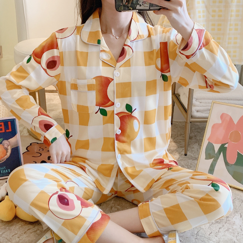 Set Đồ Ngủ Dài Tay In Họa Tiết Dễ Thương Cho Nữ