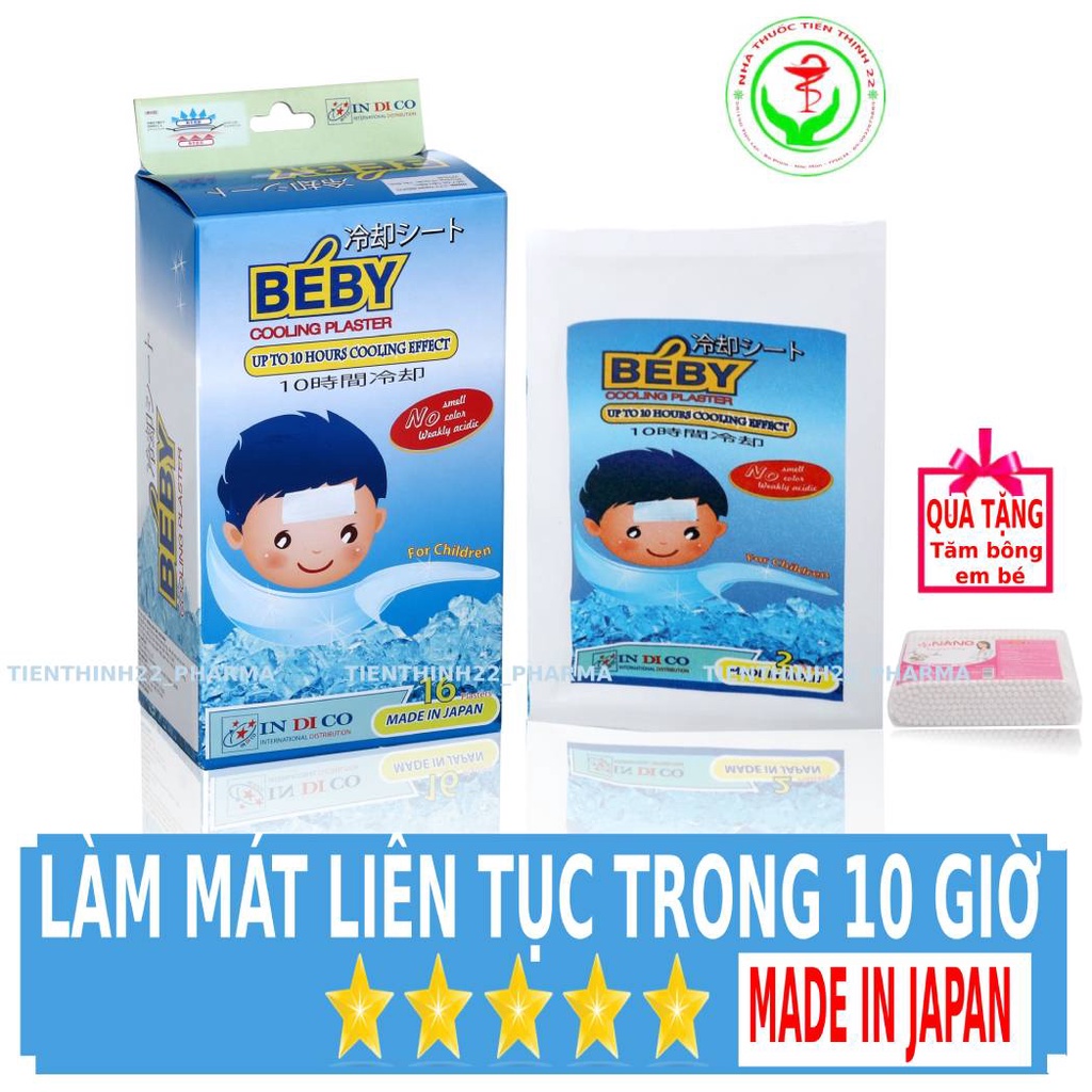 Miếng dán Béby Cooling Plaster hạ sốt, làm mát cho Bé hộp 3 túi, túi 2 miếng - Tặng kèm tăm bông cho bé