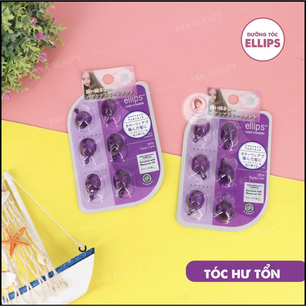 Viên dưỡng tóc Ellips dầu cá ellips phục hồi dành cho tóc nhuộm 1ml * 6 viên