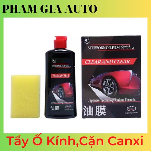 Chai tẩy Ố Kính Ô tô CLEARANDCLEAR-Tẩy Cặn Canxi- Làm Sạch Kính Xe Bị Ố Mốc,MờĐục- phủ nano(tặng kèm mút chuyên dụng)