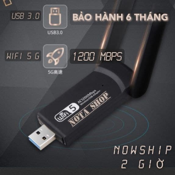 [CÓ SẴN] USB Thu sóng WIFI 5G nhỏ gọn dành cho laptop máy bàn làm việc mà không bắt được wifi, Tốc độ 1200Mbps