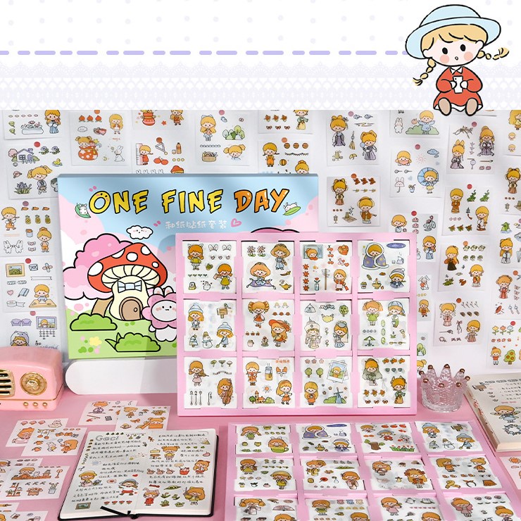 Sticker Cute Dễ Thương Ngẫu Nhiên  Trong Set 100 Tấm Và Stickers Vintage Dán Sổ Decor Siêu Xinh ST1