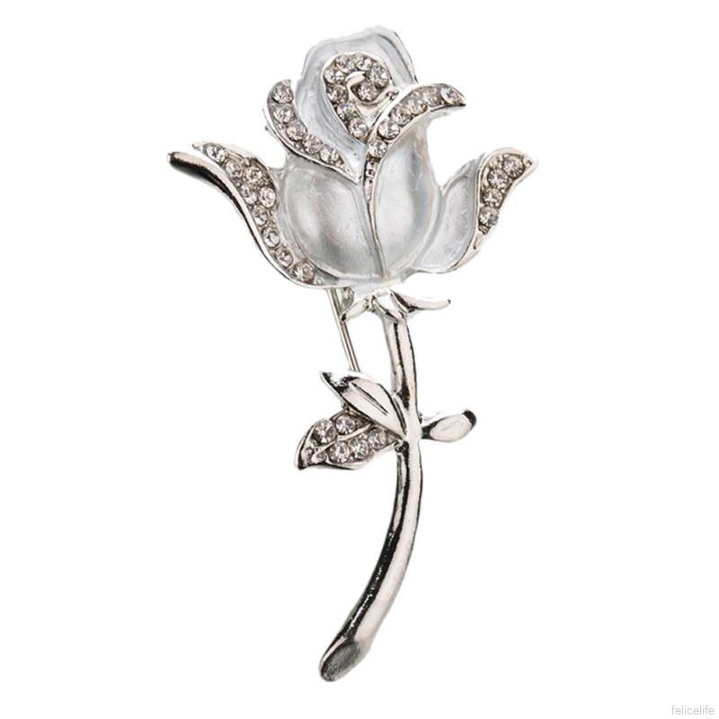 Rose Flower Enamel Crystal Rhinestone Brooch Pin for Party Decor
