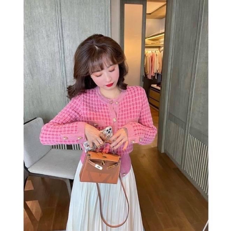 Áo khoác cardigan len tweed dạ kiểu nữ sọc caro dày dặn tiểu thư - Order taobao quảng châu