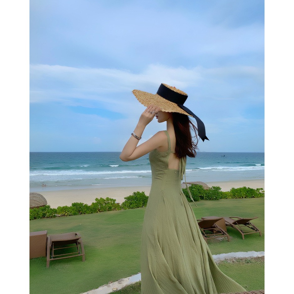 VÁY MAXI VOAN XANH BUỘC LƯNG