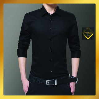 [FREESHIP] Áo sơ mi nam màu ĐEN dài tay cao cấp trơn không nhăn