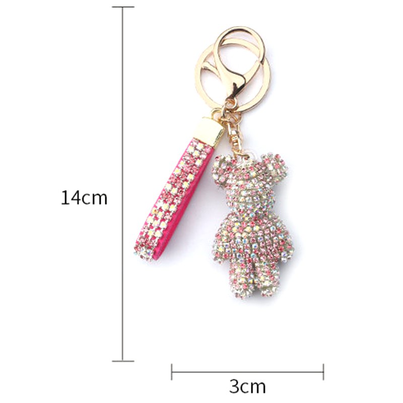 Diamond Bear Leather Strap Car Key Chain Bag Handbag Pendant,Pink