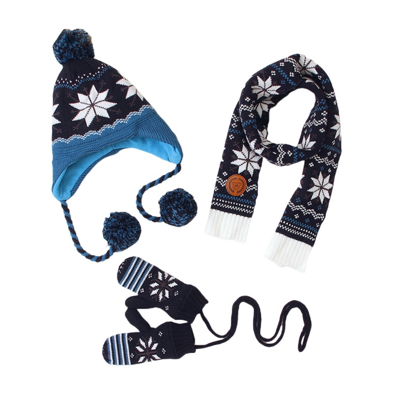 Set 3 Món Gồm Mũ Beanie + Khăn Choàng + Găng Tay Dài Đính Bóng Lông Giữ Ấm Mù