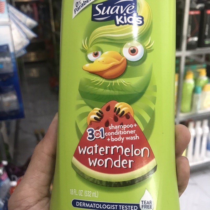 Sữa tắm gội không cay mắt dành cho trẻ Suave Kids 3 in 1 Hương Dưa Hấu 532ml