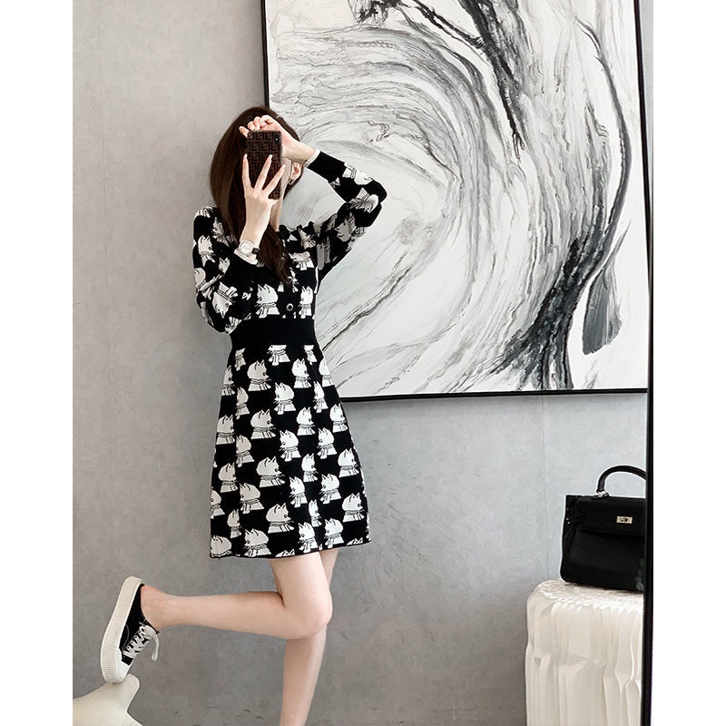 Đầm Dệt Kim Tay Dài Thời Trang Xuân Thu Xinh Xắn Cho Nữ