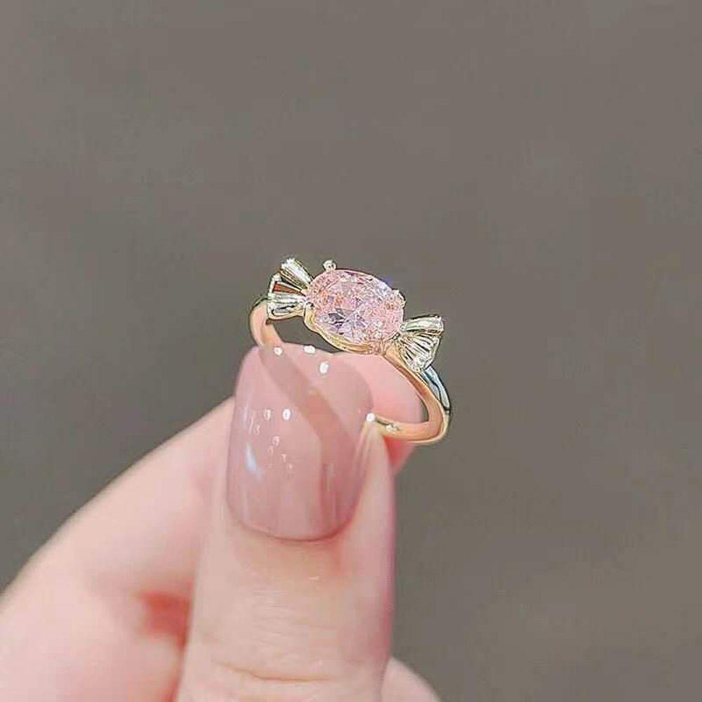 Nhẫn Hở Y2K Bằng Kim Loại Màu Hồng Thiết Kế Độc Đáo Thời Trang Cho Nữ