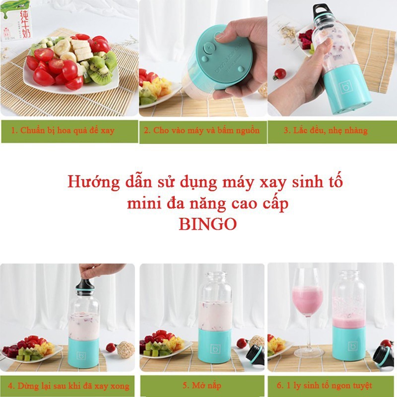 Bingo Juice Cup - Máy xay sinh tố cầm tay 500ml Pin 2600mAh, Sạc điện Xay mạnh được đá BG01 [CEC Store]