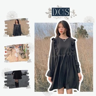 Váy babydoll vai bèo tiểu thư tay bồng váy nữ đen trắng bo chun phối dây buộc xưởng may DCS Mã 20