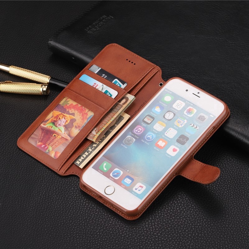 Bao da điện thoại dạng ví có ngăn để thẻ tiện dụng cho iPhone 6 6s 7 8 Plus