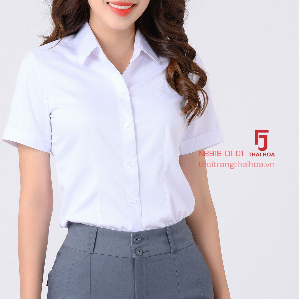 Áo sơ mi nữ tay ngắn trắng cao cấp kiểu công sở sợi tre bigsize Thái Hoà N8919-01 ...