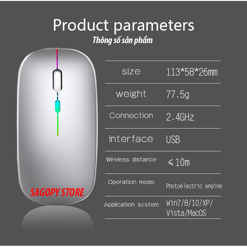 Chuột không dây bluetooth máy tính gaming cao cấp S108 Pin sạc, đèn Led, chuột laptop blutooth tốt như Logitechchuột máy